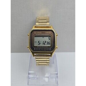 Vintage Lorus Y789 5530 Digital Alarm Chronograph Gold Digital Watch New Battery